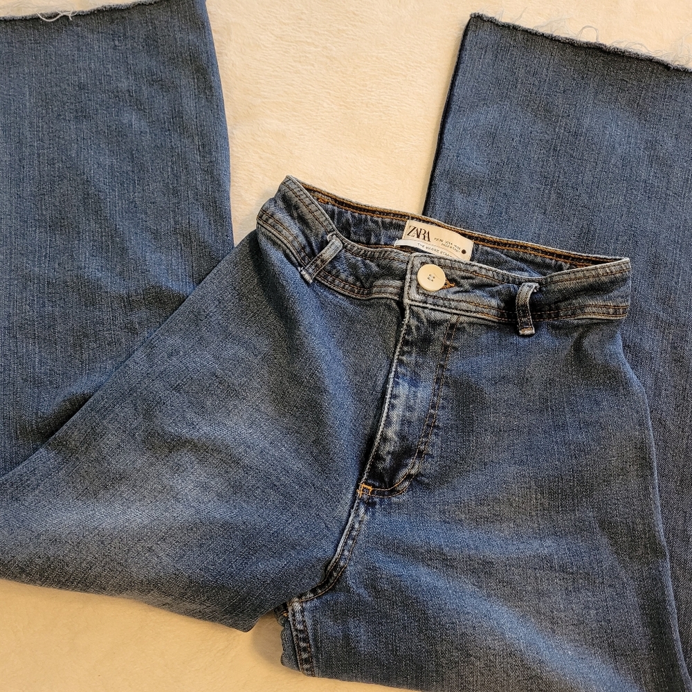ZARA Marine Straight Wide Leg Cropped Denim Jeans Women's Size 4
